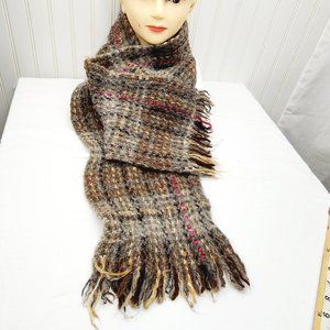 Tapestry Ireland Wool Scarf by Helena Ruuth Fringe Wavy Style Brown Tones 59"